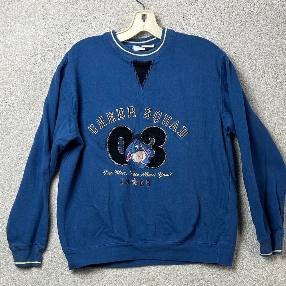 Disney Eeyore Blue Cheer Squad Crewneck Sweater Sweatshirt Vintage - Picture 2 of 5